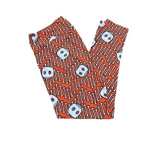 Lularoe TC2 Plus Size Leggings Skull Bones Halloween Orange Black White